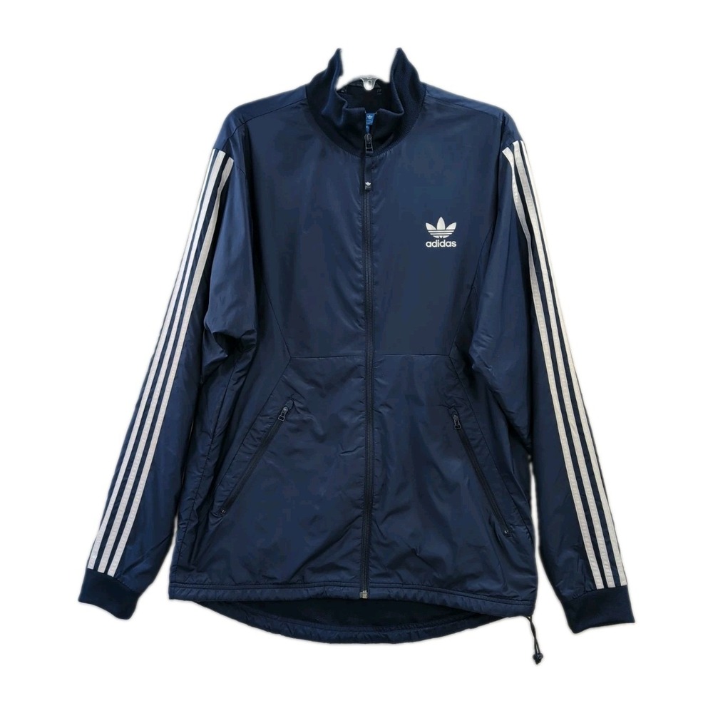 Addias Trefoil Track Jacket Mens L Blue 3 Stripe Full Zip Athletic Training